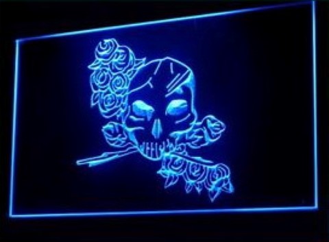 Tattoo Skull Death Rose Art Design LED Neon Sign